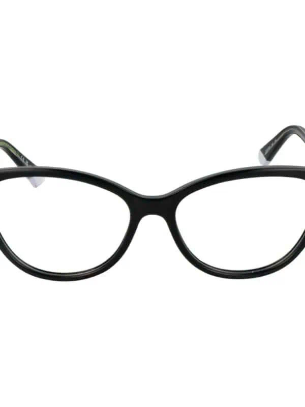 Black cat-eye eyeglasses with bold frames for a stylish look. Perfect for fashion-forward individuals seeking a chic and sophisticated accessory.