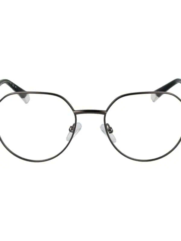 Round black metal eyeglasses with adjustable nose pads and sleek temple arms, ideal for stylish and comfortable vision correction. Perfect for a modern, sophisticated look.